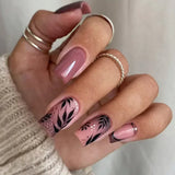 GETADME 24Pcs Brown Long Coffin False Nails Glitter Ballet Wearable with French Design Fake nails Full Press on Nail Ins Nail Tips Art