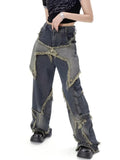 Getadme Super Beautiful Flower High Waist Summer Loose Wide Leg Vintage Style Unique Versatile Straight Leg Pants Women's Jeans