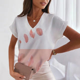Getadme-3d Women's T-shirts V Neck Summer Short Sleeve Tops Tees Feather Graphics Ladies Clothes Oversized Female Fashion Y2k Streetwear