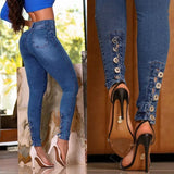 GETADME Spring 2025 Fashion Button Jeans Women Casual Skinny Pencil Pants High Waist Slim Stretch Denim TrousersLady Butt Lifting Jeans