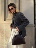 GETADME HH Women Fashion Plaid Blazer Coat Stand Collar Long Sleeve Jacket 2026 Spring Trend Casual Office Lady Chic Outerwear