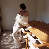 GETADME 섹시 니트 롱 드레스 우아한 여성 화이트 오프 숄더 바디콘 홀로우 아웃 크로셰 선드레스 웨딩 게스트 드레스 비치 의상