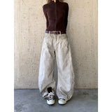 GETADME American Retro 2000s High Waist Full Length Jeans Pockets Hip-hop Baggy Cargo Pants Women Casual Y2K Grunge Street Denim Trouser