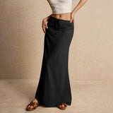 GETADME 여름 휴가 여성용 여름 맥시 스커트 드로스트링 로우 웨이스트 A라인 캐주얼 스커트 바디콘 롱 스커트 비치 여성 의류