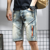 GETADME Summer Men's Denim Shorts Retro Motorcycle Elastic Cotton Fashion Knee Length Short Jeans Zipper Hip Hop Rock Streetwear