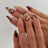GETADME 24Pcs 3D Strawberry Rabbit Flower Fake Nails Press on Mid-length Almond Wearable False Nails Green Gradient Pearl Manicure Tips