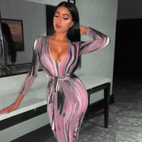 GETADME 섹시 V넥 로우컷 슬림 드레스 여성 타이다이 프린트 레이스업 바디콘 파티 드레스 여성 패션 기질 스트리트웨어 베스티도