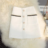 GETADME Black White Tweed Long Skirts Women Autumn Winter New Bright Silk Skirt Female Vintage High Waist A-line Wrap Skirt Office Lady