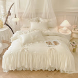 GETADME 3pcs White Bedding set ruffles Duvet Cover Set (1*Duvet Cover + 2*Pillowcase, Without Core)for bedroom guest room