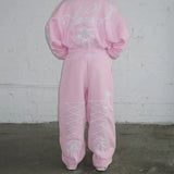 GETADME 유럽 및 미국 가을 겨울 루즈 자수 후드 티 Y2K 슈트 스트리트 스포츠 여성 스파이스 레트로