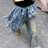 GETADME Adjustable Star Layer Outfits Plaid Skirt Hip-hop Sweet Lace Up Hip Scarf Korean Style Y2K Ruffled Edge Waistband Jeans Decor