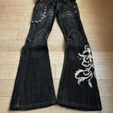 GETADME New High Waist Harajuku Loose Embroidered Women Jeans with Rock Punk Style Y2K Micro La Retro Wide Leg Pants