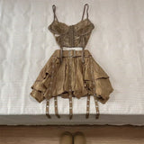 GETADME Fashion Harajuku Vintage 3 Piece Set Woman Short Cardigan + Slim Vest + Y2k E-Girl High Waist Skirt Hot Girls Korean Style Suit