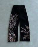 GETADME Y2k Vintage Baggy Fallen Knight Cherry Blossom Embroidery Jeans Men Women Fashion Straight Wide-leg Denim Pants Streetwear Jean