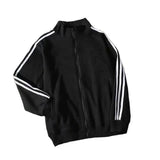 GETADME Spring Autumn New Three Bars Jacket Women's Thin Baseball Style Loose Bf Trendy Black Coat for Students Casual Outerwear