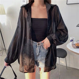 GETADME Shirt for Women Blouse Long Sleeve Top Female Chiffon Loose Cardigan Thin Sexy Solid Color Casual Shirt