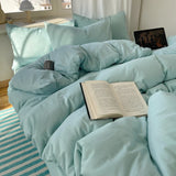 GETADME Cotton Bedding Set 4pcs with Solid Bed Sheet Duvet Cover Pillowcases Single Couple Bedsheet King Queen Double Twin Size