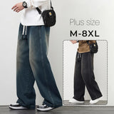 GETADME Plus Size M-8XL Baggy Jeans Men's Blue Black Streetwear Elastic Waist Y2K Trousers Fashion Straight Leisure Wide Denim Pants