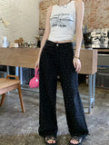 Getadme-Y2k Black Polka Dot Jeans Women Vintage High Waist Loose Wide Leg Pants Korean Streetwear Fashion Casual Straight Trousers