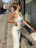 GETADME White Halter Sexy Backless Tank Tops for Women Streetwear 2025 Sleeveless Ribbed Knit Vest Top Cropped Feminino