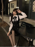 Getadme-Autumn Fake Two Dress Women Slim Chic Long Sleeve Bow Casual Y2k Mini Dress Female Korean Fashion Elegant Short Party Dress