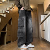 GETADME Autumn New Men's Loose Jeans Multi-pocket Work-wearing Jeans Street Hip-hop Straight Wide-leg Pants Baggy Dance Pants