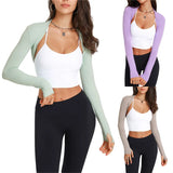 Getadme-Women Long Sleeve Bolero Shrug Yoga Open Front Cropped Cardigan Sleeves to Cover Arms Workout Tops for Exercise Sports Gym Y2k