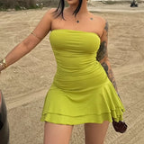 GETADME Summer New Women Dresses Strapless Sexy Sleeveless Pleated Pure Color Casual Mini Dress Streetwear Women Fashion Clothing