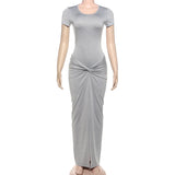 GETADME 여성 봄/여름 정장 솔리드 O넥 반팔 바디수트+셔링 스플릿 롱 스커트 캐주얼 하이스트리트 클럽 2피스 세트