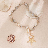 GETADME Retro Starfish White Shell Conch Pendant Necklace  Women 2025 Simple Creative Colorful Stones  Hand Woven beach Jewelry Girls