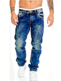 GETADME European American Jeans Men's Autumn New Slim Elastic Trousers Fashionable Vintage Wash Denim Pants Male Streetwear