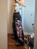 GETADME Harajuku 2025 American plus contrasting color blade print jeans for womens autumn and winter new pants gothic women jeans