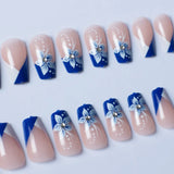 GETADME 24개 짧은 사각형 가짜 손톱 프렌치 체리 핑크 엣지 가짜 손톱 전체 커버 손톱 팁 프레스온 손톱 가짜 손톱