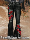 GETADME 1253 [Printed Pants - Not Denim Fabric] Floral Print Flare Pants - Non-Denim Fabric, Women's Trousers,