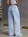 GETADME Jeans For Woman Y2k Clothes Light Blue Wide Leg Denim Pants Loose Fashion Simple Stretch Free Four Seasons Popular Casual