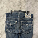 Getadme - Jean True Religion taille basse Y2K Super T évasé, style années 90, jean streetwear Harajuku taille haute, jambes droites et larges