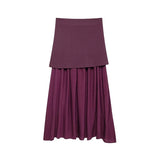 GETADME Willshela Women Fashion Knitted Patchwork Pleated Side Zipper Midi Skirt Vintage High Waist Female Chic Lady Skirts
