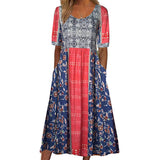 GETADME 2025 summer new women's Bohemia loose fashion print round neck short sleeve long dress