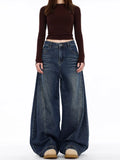 GETADME Minimalist temperament versatile washed denim jeans for women high street texture retro casual Harajuku Y2k loose wide leg pants
