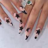 Getadme French Fake Nails Red Five-pointed Star False Nails Full Cover Press on Nail Tips y2k Nail Art Almond Artificial Nail Patches