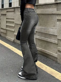 GETADME Women Flare Stretch Moustache Jeans Fashion Skinny Bell Bottom High Waist Gray Denim Pants Lady Classic Y2K Punk Long Trousers