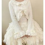 GETADME 카와이 로리타 크롭 니트 가디건, 하트 레이스 오픈워크 스프링 커버업, 일본식 빈티지 스타일 자외선 차단 스웨터 