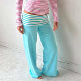 GETADME Womens Casual Pajama Pants Striped Low Waisted Lounge Pants Elastic Waist Drawstring Long Trousers