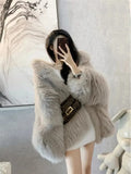 Hooded Winter Faux Fox Fur Coats Korean Fashion Furry Jacket Warm Thick Streetwear Plush Casaco Loose Casual Women New Chaquetas