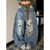 GETADME ZHIZOU Women Blue Baggy Y2k Ripped Jeans Hip Hop Grunge Wide Jean Pants Vintage 2000s Harajuku Denim Trousers Clothes Summer