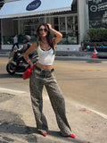 GETADME American Retro Leopard Casual Jean Pants Women Y2K Fashion Hotsweet Baggy cowboy Pant Korean Trendy Style Streetwear High Waist