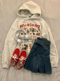 Getadme 1 Cat Dog Print Sudadera Fleece Loose Animal Pullovers Hooded Thick Casual Tops High Street American Women Vintage Sweatshirt