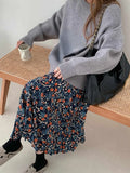 Getadme-Boho High Waist A-line Skirts Lazy All-match Mid-length Loose Faldas Mujer 2000s Vintage Clothes Flower Print Skirt Women Summer