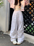 Getadme-Y2k Parachute White Jogger Pants Women Baggy Bow Printed Sweatpants Hip Hop Streetwear Fashion Slouchy Sporty Bottoms