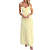 GETADME Ladies Fashion New Sexy Solid Color Slip Dress Lace-up Design Sense Elegant 2025 Summer A-line Long Dress Temperament Robe Femme